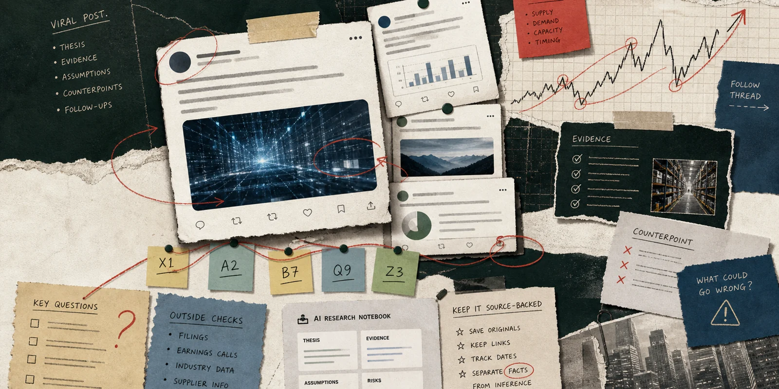 Generated editorial collage for AI-assisted stock research from X posts.